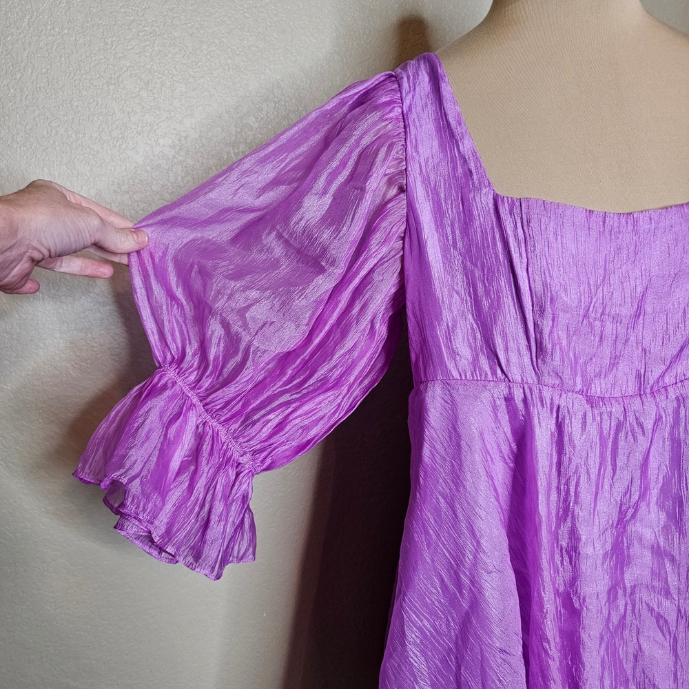 Buddy Love Betsy Babydoll Mini Dress Orchid Purple Puff Sleeve Smocked Large - Picture 3 of 9